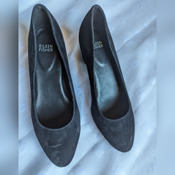 Eileen Fisher Pumps Black Suede Chunky Heel Sz 7 - Picture 3 of 8